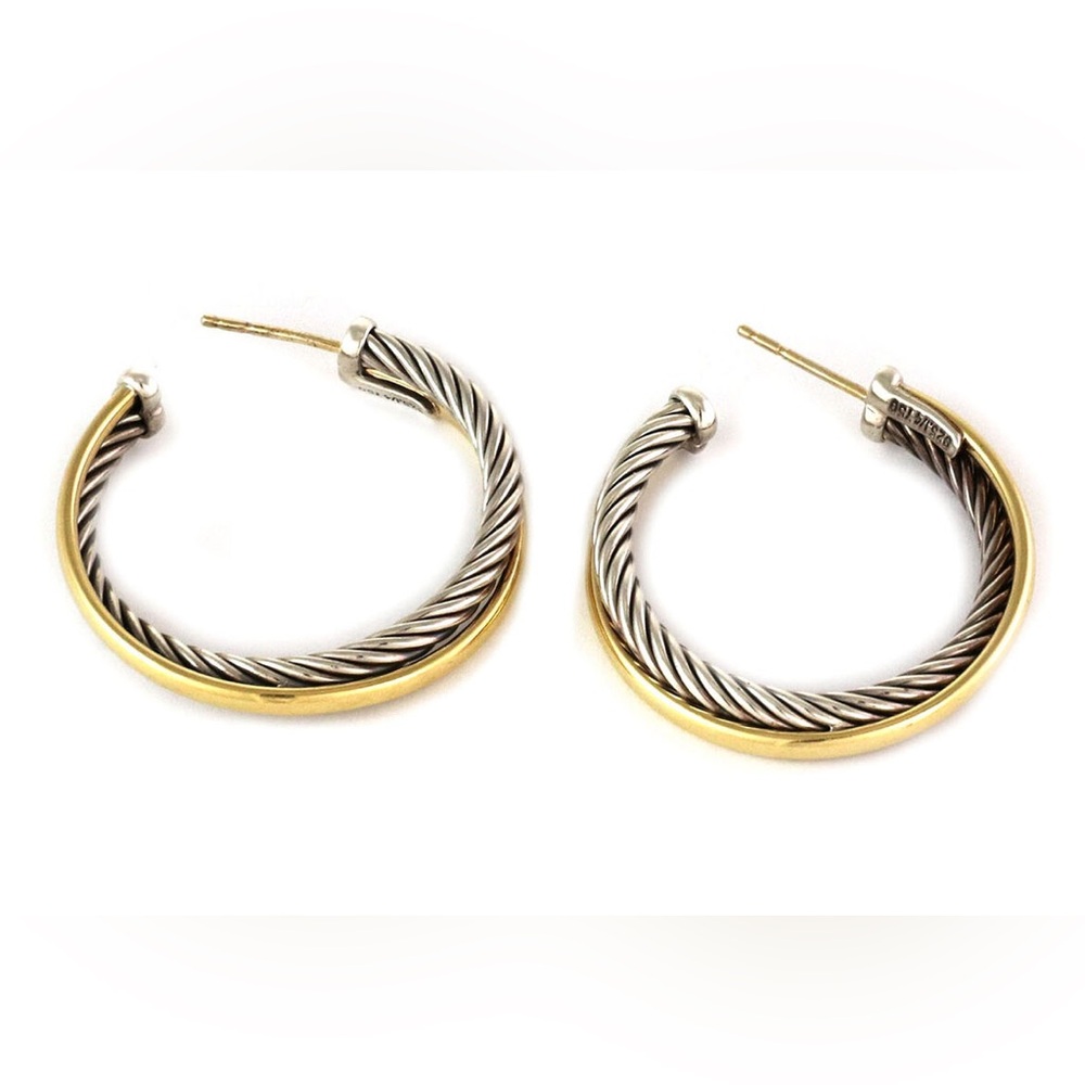 David Yurman Sterling Silver & 18k Bonded Yellow Gold Crossover Hoop Earrings